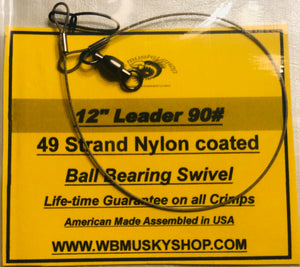 12" 90# Nylon Coated Wire Leader - WB Musky Shop