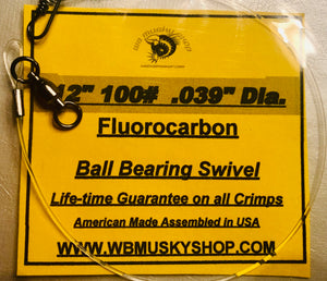 12" 100# Fluorocarbon Leader - WB Musky Shop